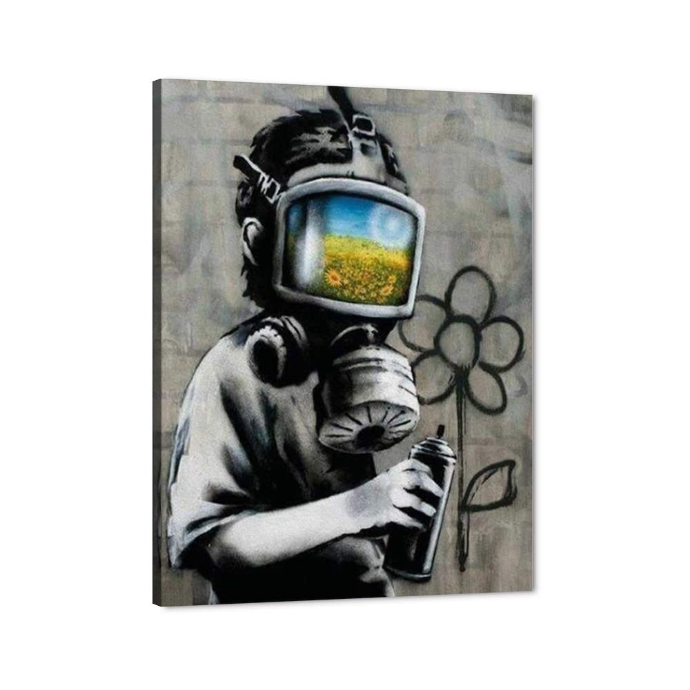 Banksy Wall Art Graffiti Street Giclee Canvas Paintings Poster and Prints Kid Wall Pictures girl Figure Street Picture Artwork Modern Framed Art for Home Wall Decor 24”Wx36”H