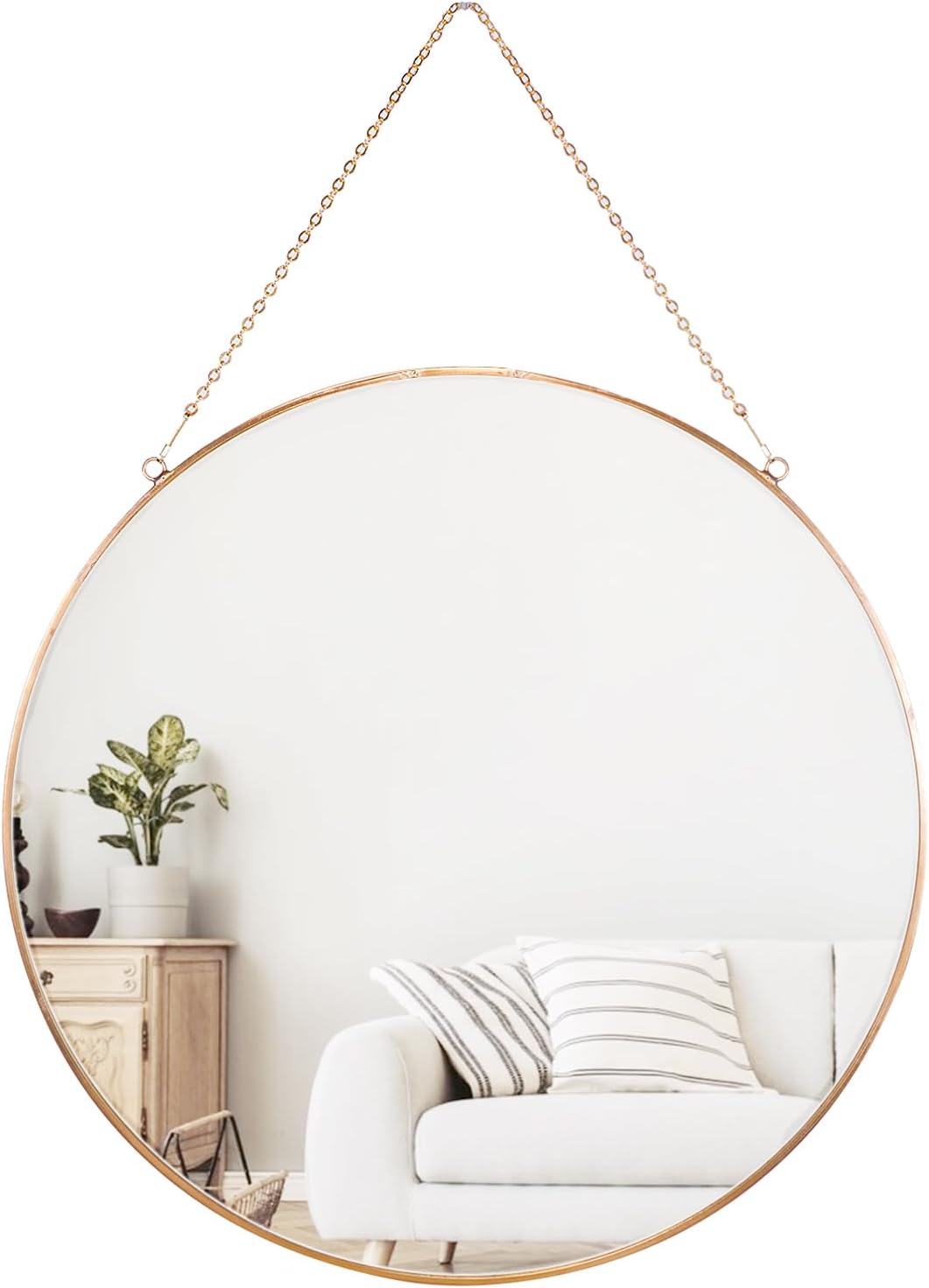 Dahey 11.8" Small Circle Round Office Wall Hanging Mirror with Chain, Gold
