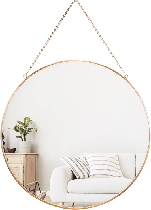 Dahey 11.8" Small Circle Round Office Wall Hanging Mirror with Chain, Gold