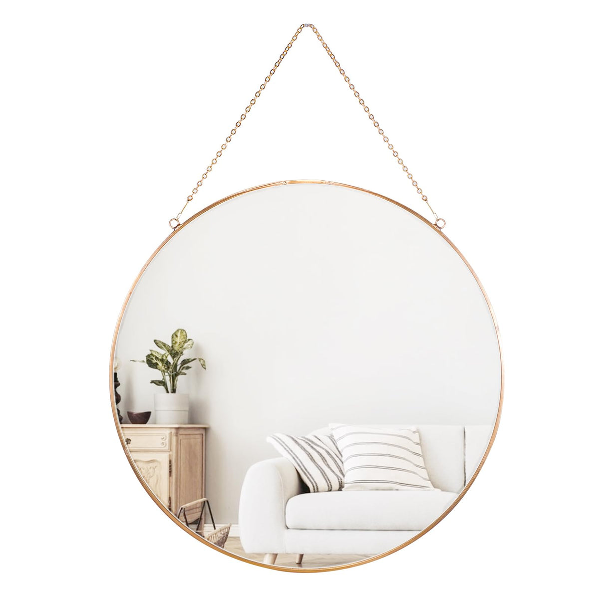 Dahey 11.8" Small Circle Round Office Wall Hanging Mirror with Chain, Gold