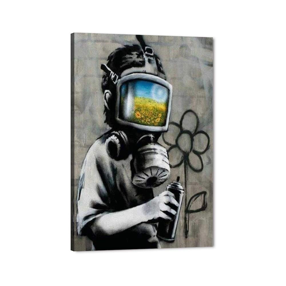 Banksy Wall Art Graffiti Street Giclee Canvas Paintings Poster and Prints Kid Wall Pictures girl Figure Street Picture Artwork Modern Framed Art for Home Wall Decor 24”Wx36”H