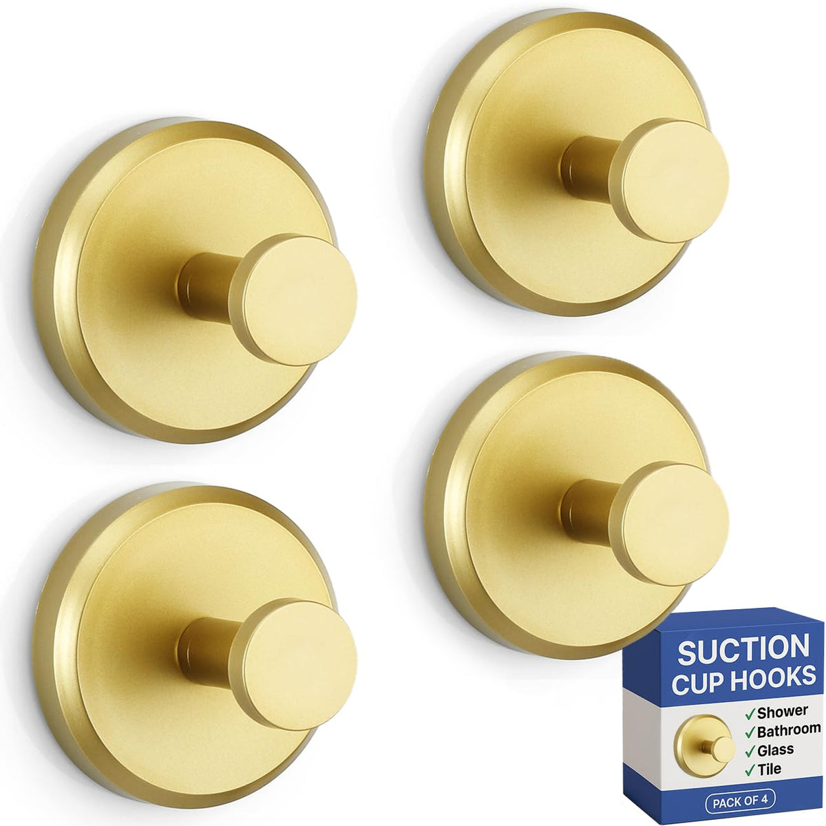 HOME SO Suction Cup Hooks for Shower & Bathroom Towel Holder 2-Pack Black