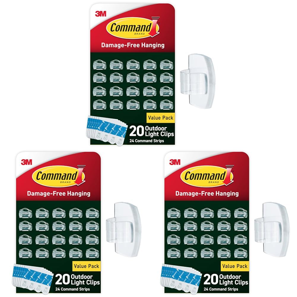 Command Outdoor Light Clips, Clear, 20 Clips, 24 Weather Resistant Strips