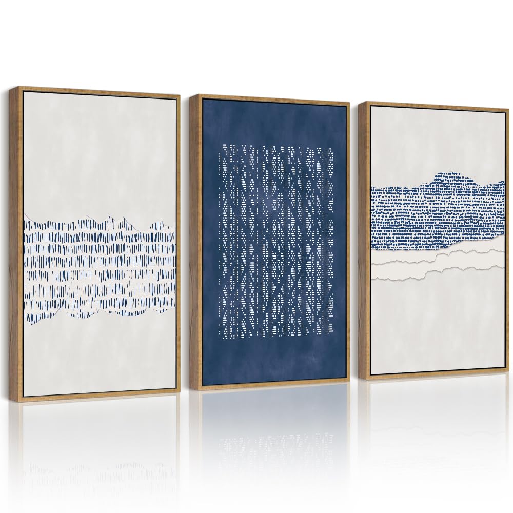 Drsoum Mid-Century Modern Framed Wall Art Minimalist Abstract Boho Neutral Line Wall Decor Geometric Artwork Kitchen Dining Room 11x14in Natural Framed
