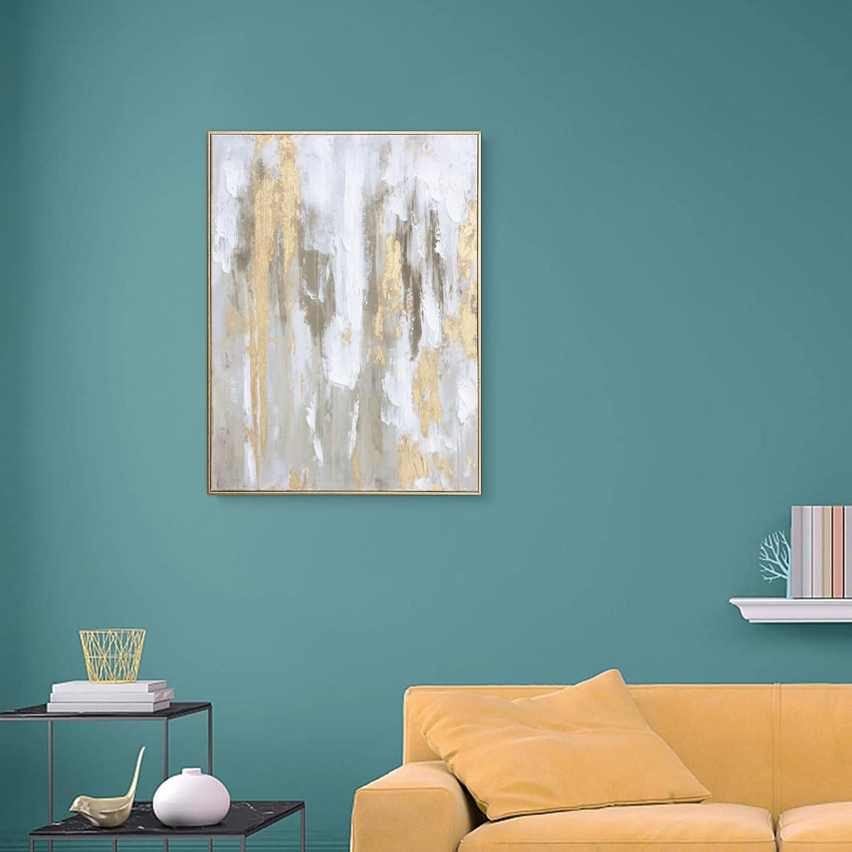 Zessonic Large Gold Abstract 3D Textured Hand-painted Wall Art, 24"x32"