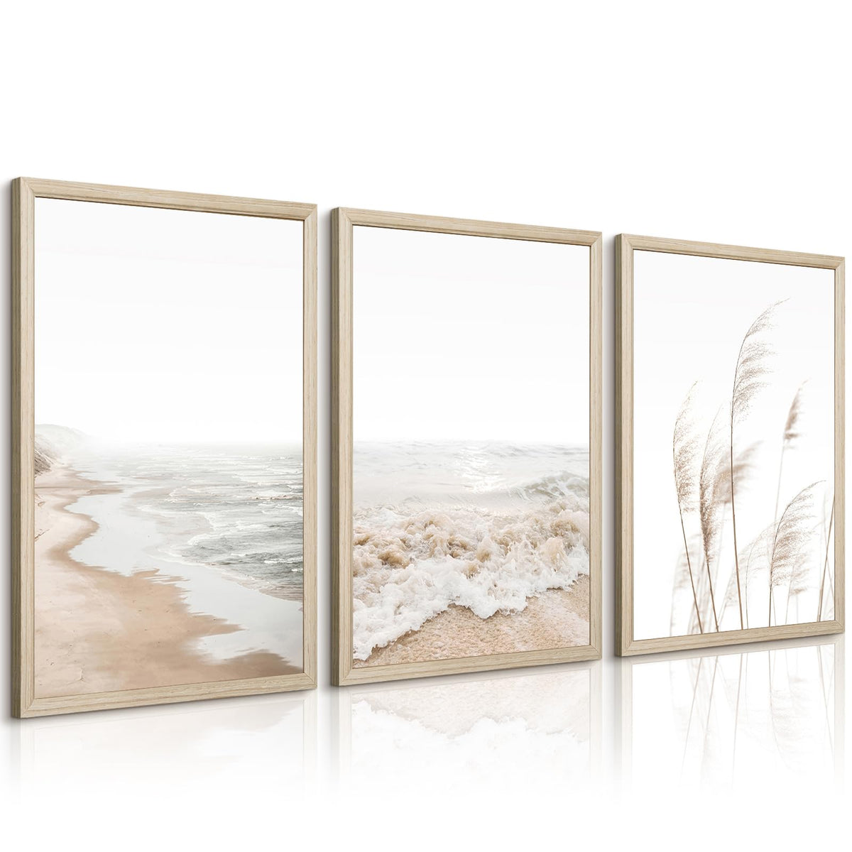 Lhoiplme Beach Wall Art Decor Coastal Ocean Poster Palm Tree Canvas Wall Decor Beachy Room Aesthetic Pictures Blue Waves Prints Beach Coasta Artwork for Bedroom Living Room 12x16 Inch Framed Set of 3