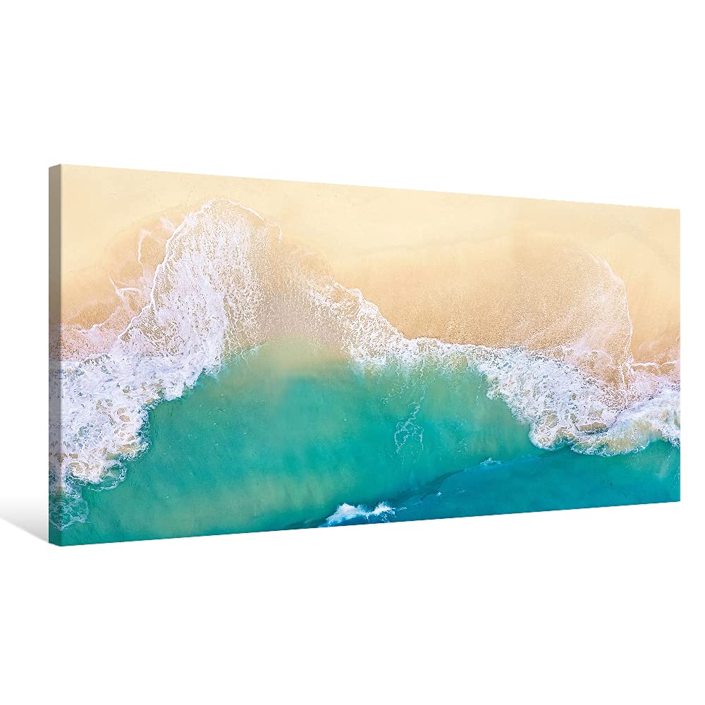 Goldfoilart Ocean Beach Sunset Canvas Wall Art for Bedroom Seascape Paintings Coastal Picture Framed Artwork for Bathroom Living Room Office Wall Decor 20" x 40"