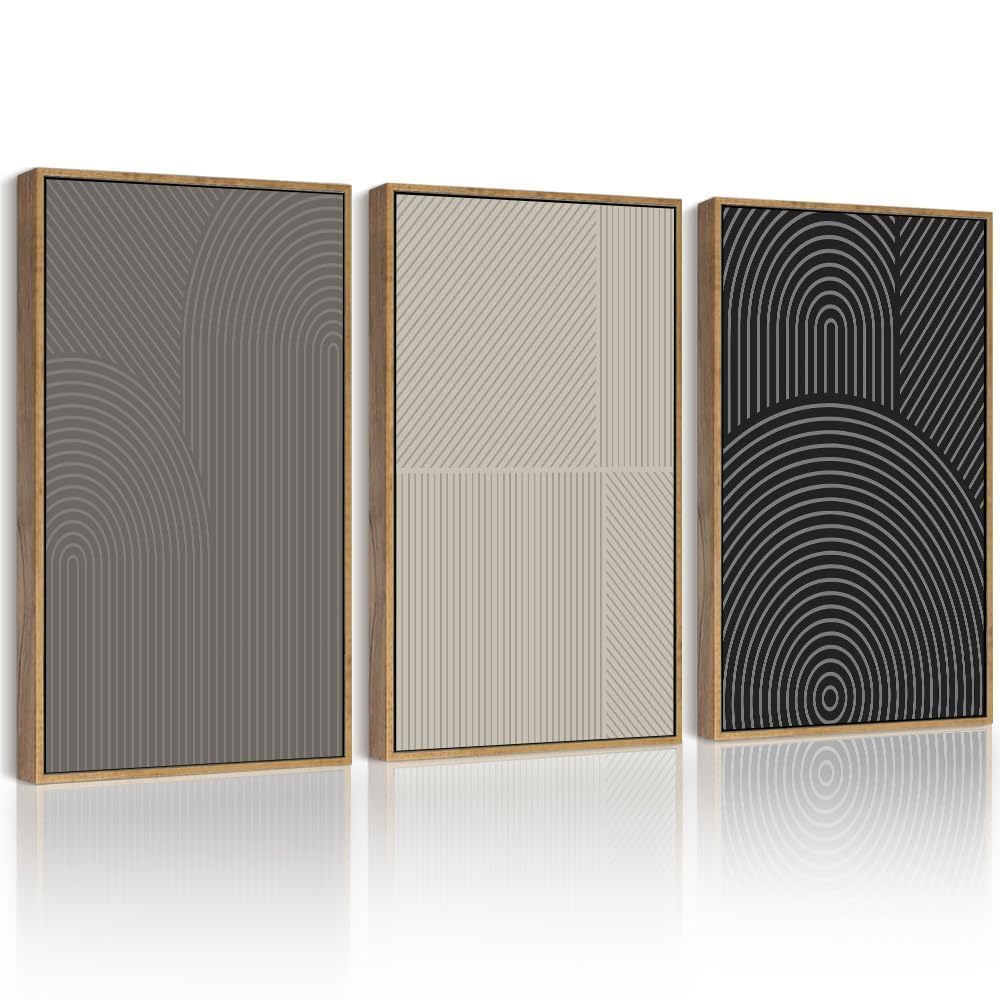 Drsoum Mid-Century Modern Framed Wall Art Minimalist Abstract Boho Neutral Line Wall Decor Geometric Artwork Kitchen Dining Room 11x14in Natural Framed