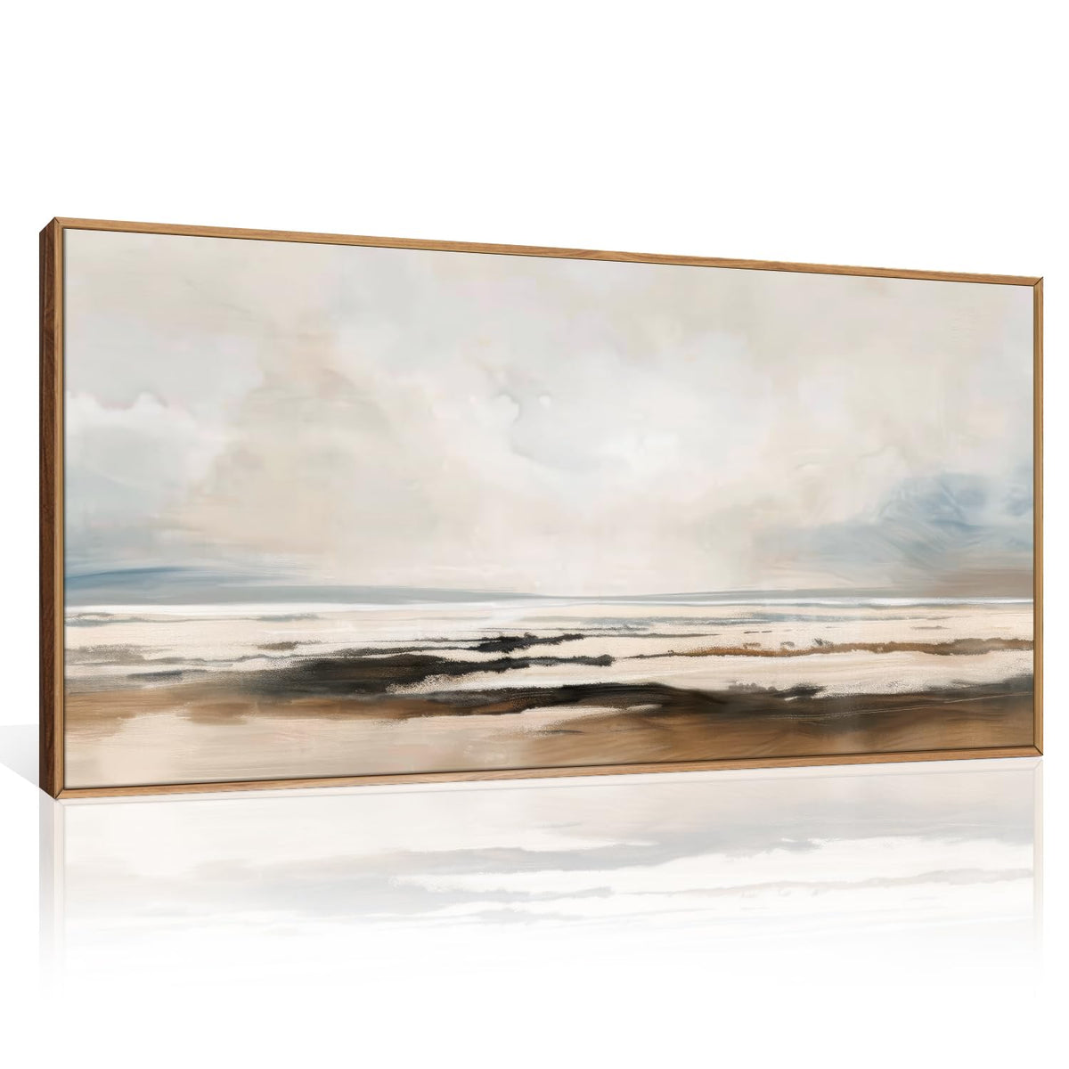 HOURIA Blue White Abstract Neutral Framed Canvas Wall Art Set- 16"x24"x3
