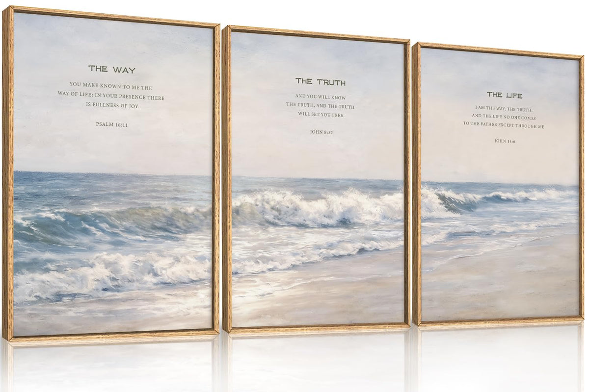 HOURIA Blue White Abstract Neutral Framed Canvas Wall Art Set- 16"x24"x3