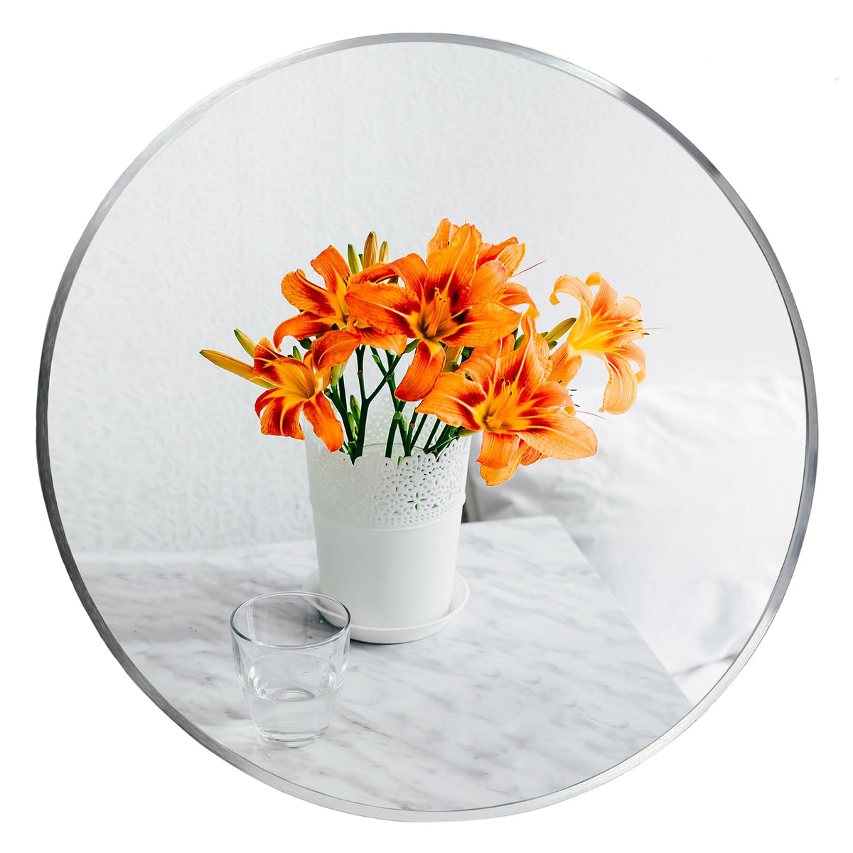 Oruii Round Mirror, 24 inch Black Circle Mirror, Matte Black Metal Frame