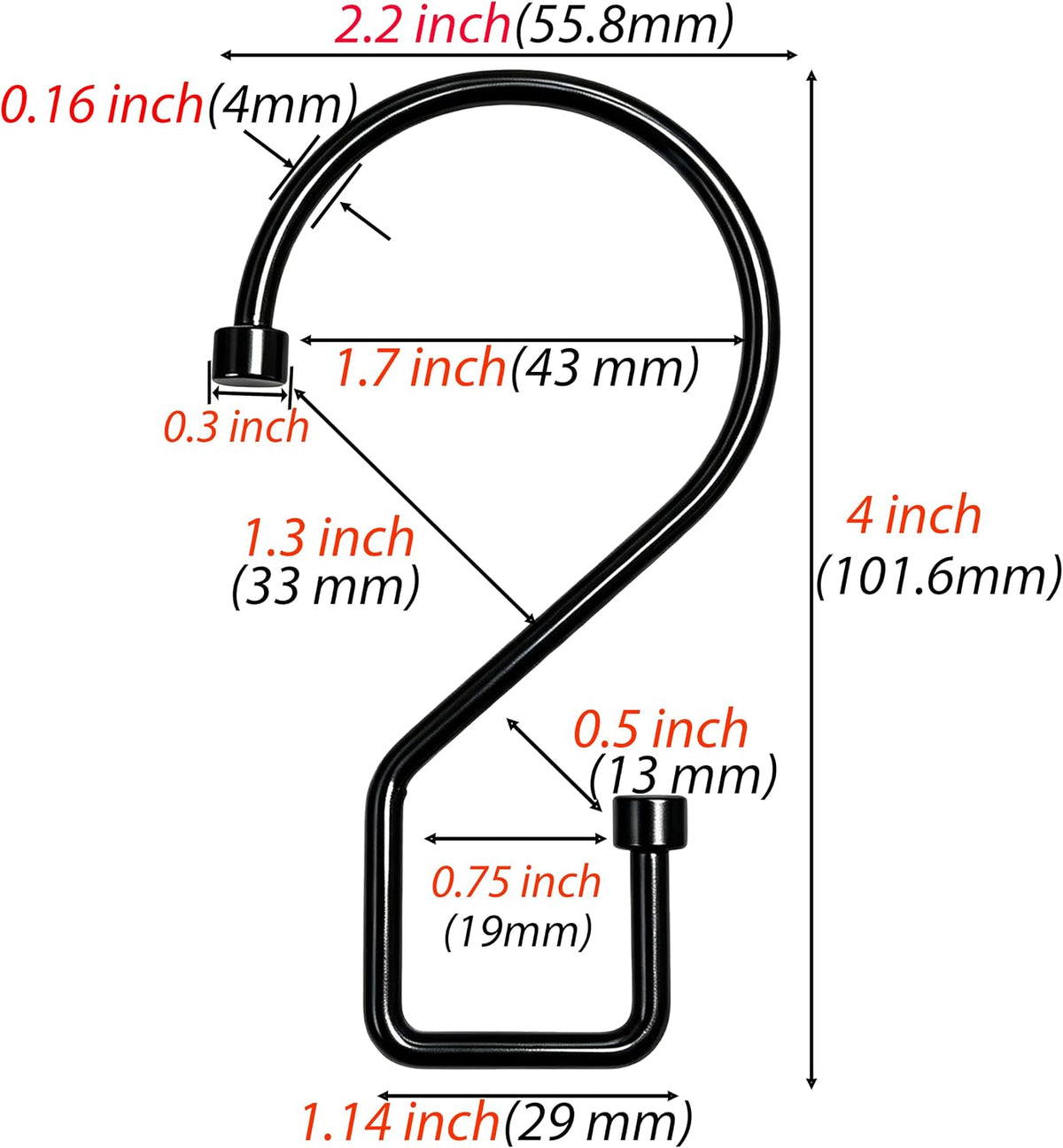 12Pcs S Hooks for Hanging, 4 inch Heavy Duty Large S Hooks, Reversible Black Metal S Shaped Hooks for Kitchen, Bathroom, Garden, Indoor, Outdoor