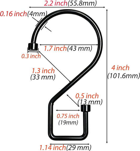 12Pcs S Hooks for Hanging, 4 inch Heavy Duty Large S Hooks, Reversible Black Metal S Shaped Hooks for Kitchen, Bathroom, Garden, Indoor, Outdoor