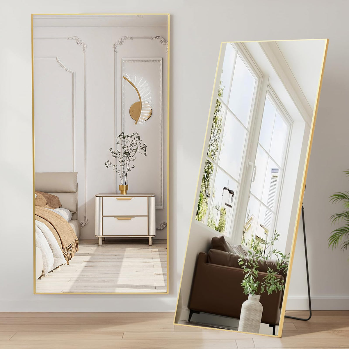 DUMOS 47"x14" Full Length Door Mirror, Full Body Mirror, Black
