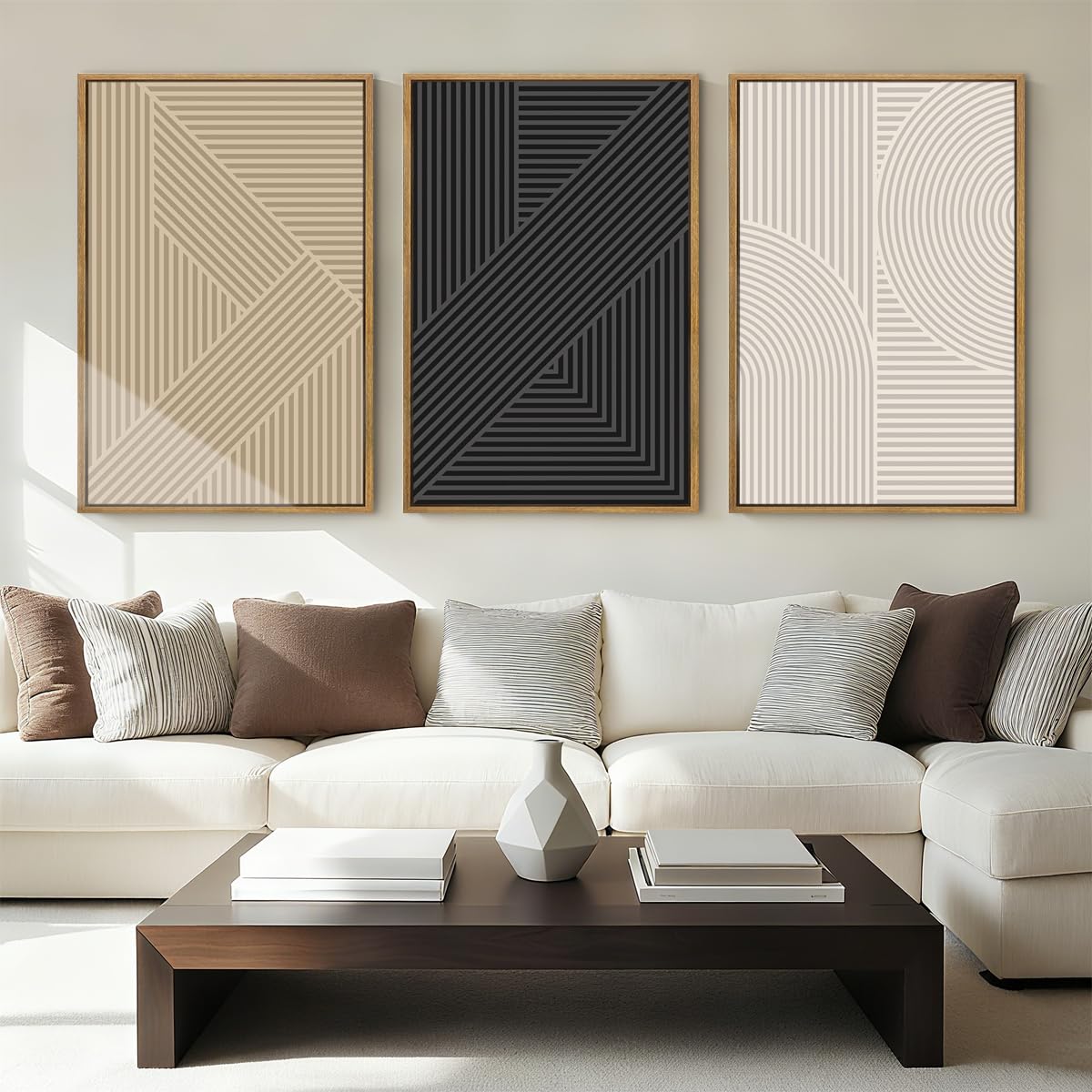BINCUE Neutral Abstract Wall Art Beige Large Wall Decor Boho Mid Century Modern Artwork Art Print for Living Room Bedroom Office 24"x36" Set of 3 Gift