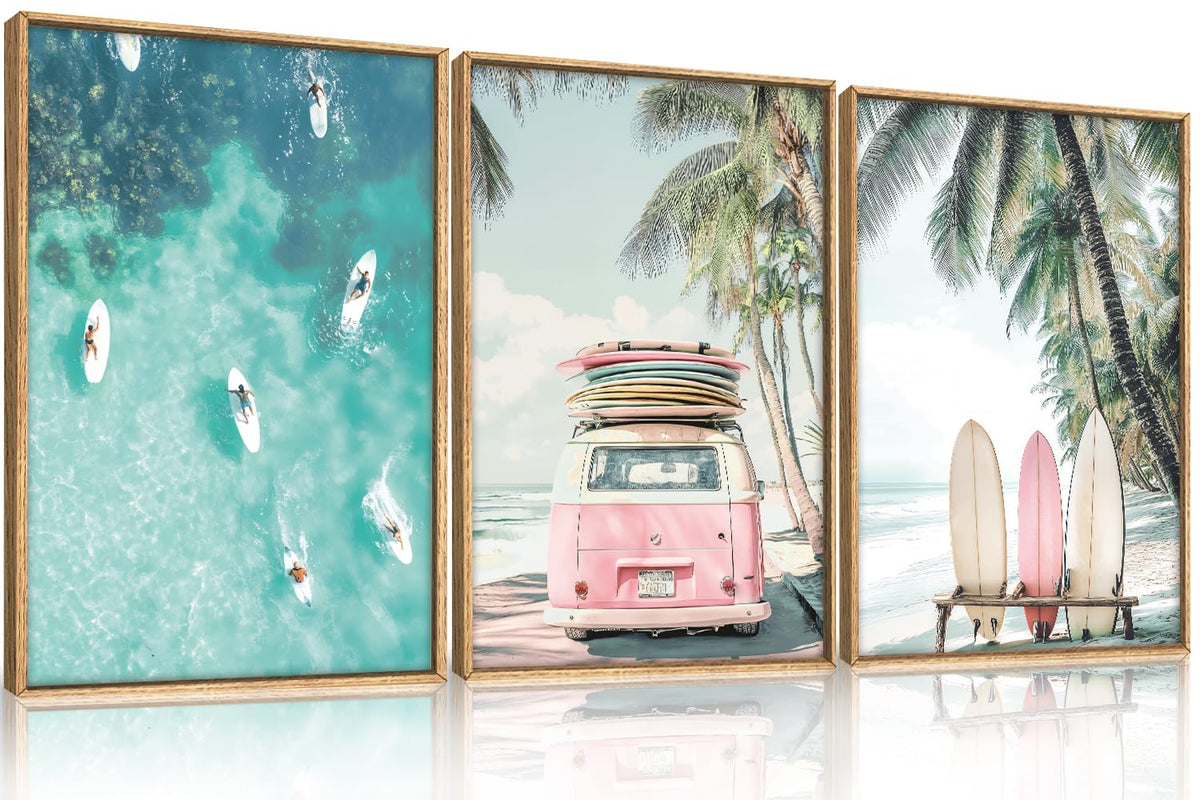 HOURIA Blue White Abstract Neutral Framed Canvas Wall Art Set- 16"x24"x3