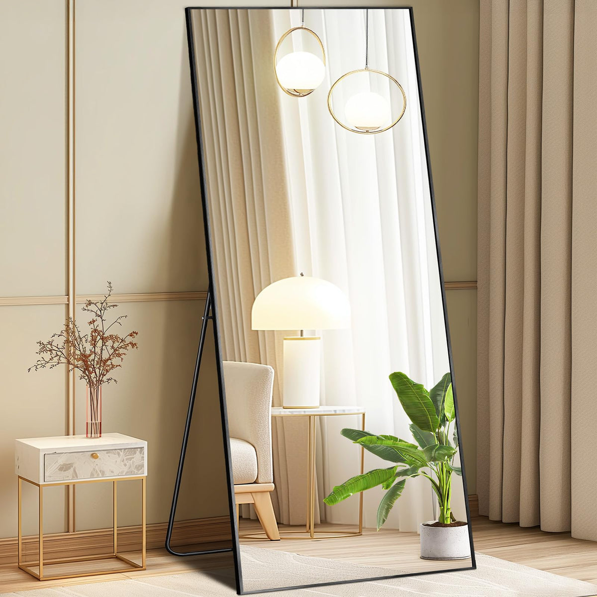 DUMOS 64"x21" Arched Full Length Floor Mirror, Full Body Mirror, Gold