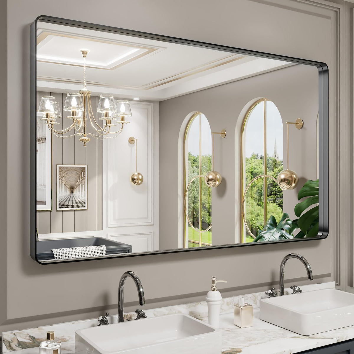 LOAAO 20X16 Inch Black Bathroom Mirror Metal Framed