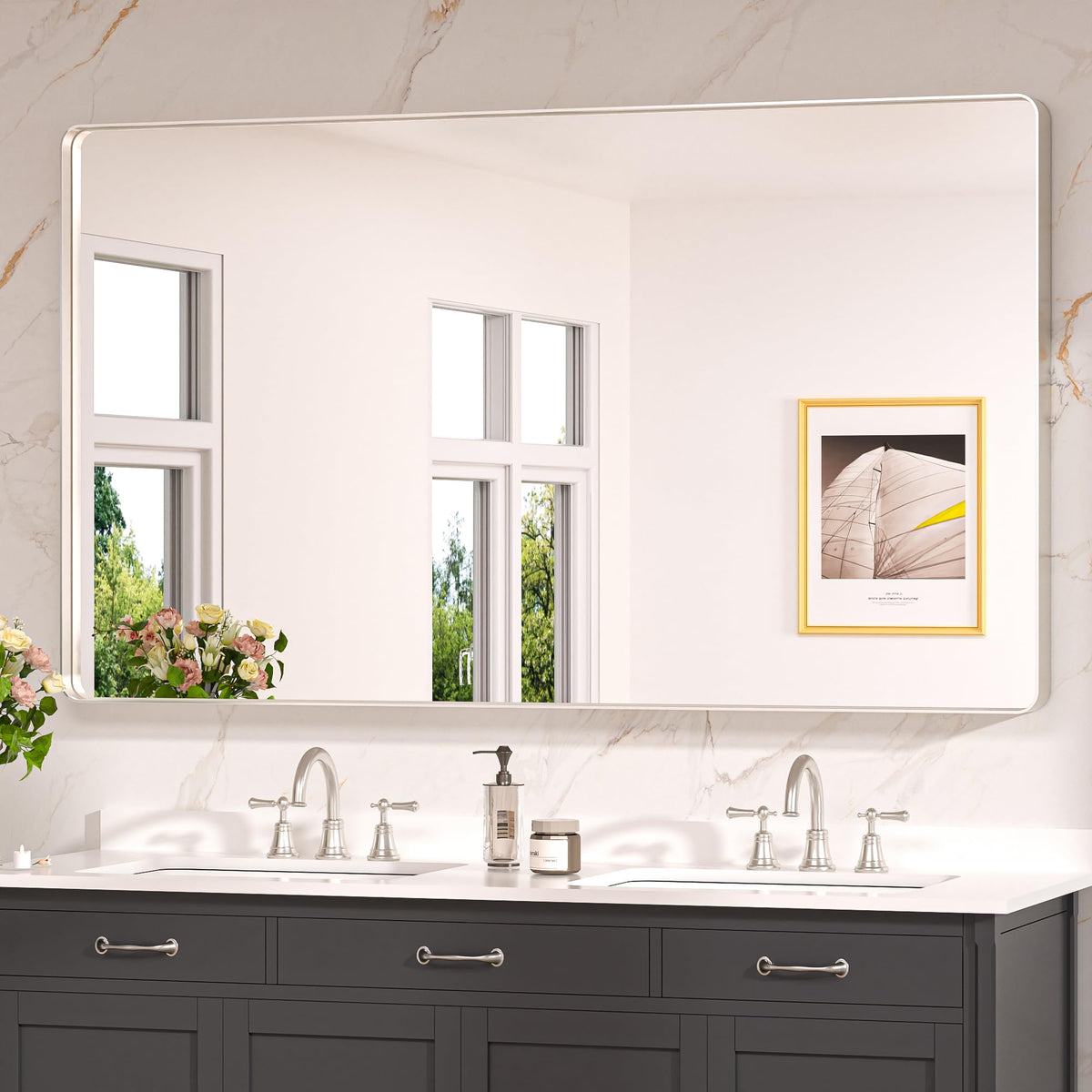 Keonjinn 20 x 30 Inch Brushed Nickel Bathroom Mirrors for Over Sink