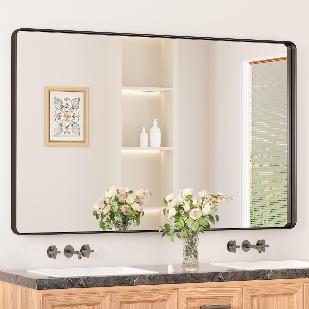 Keonjinn 20 x 30 Inch Brushed Nickel Bathroom Mirrors for Over Sink