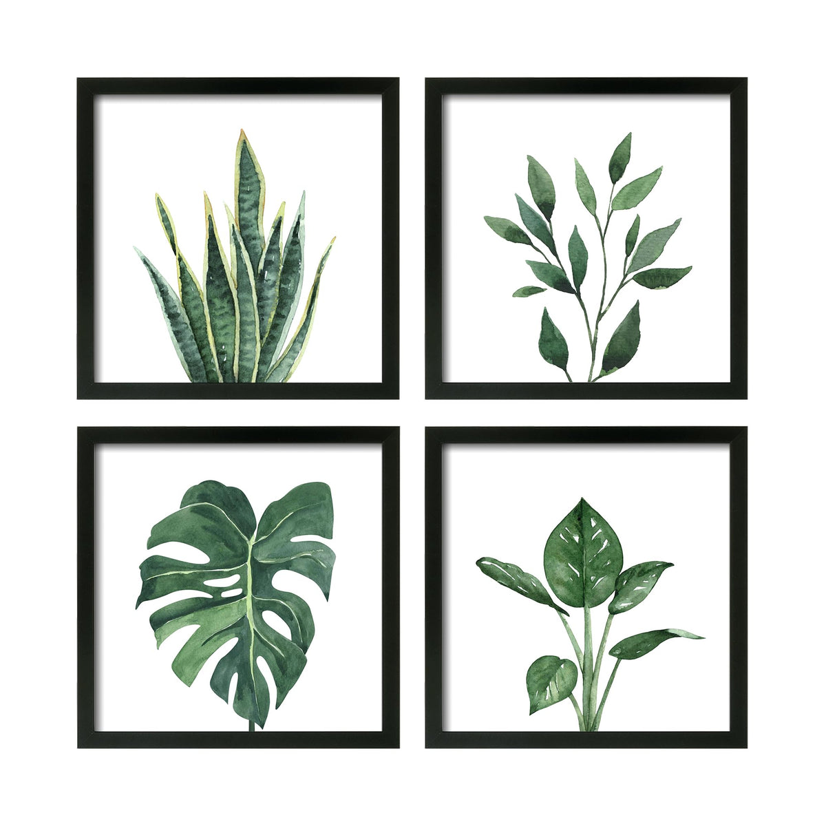 ArtbyHannah Framed Bathroom Wall Art Decor, 10x10 Botanical Artwork Walnut