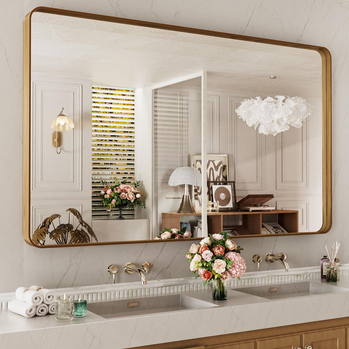 LOAAO 20X16 Inch Black Bathroom Mirror Metal Framed