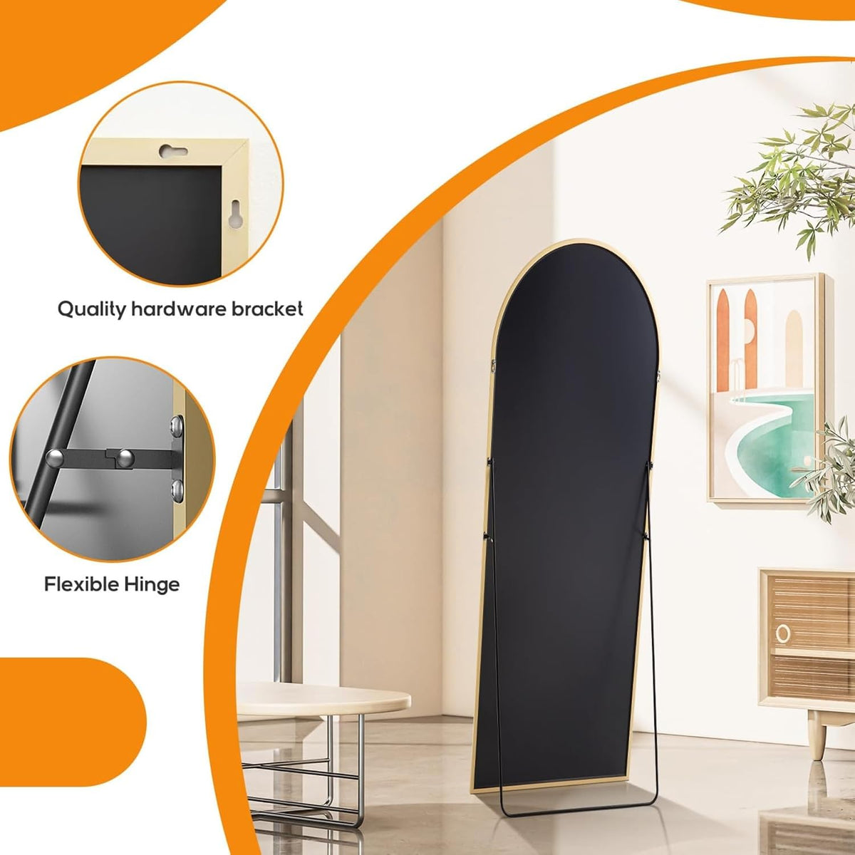 16"x59" Arched Mirror Full Length, Upgraded Body Wall Mirrors