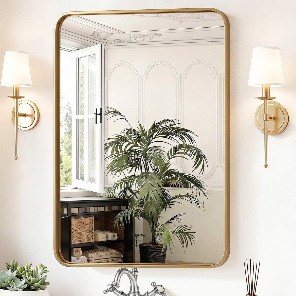 Sweetcrispy Bathroom Wall Mirror, 36x24 Inch Mirror for Over Sink, Black