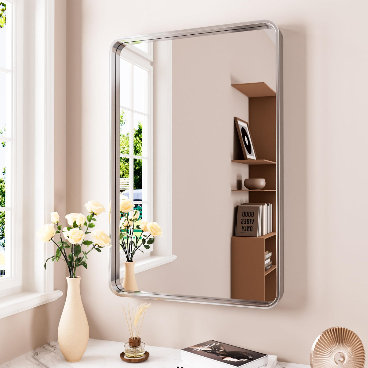 JISOSO 22x30 Inch Black Bathroom Mirror Metal Framed