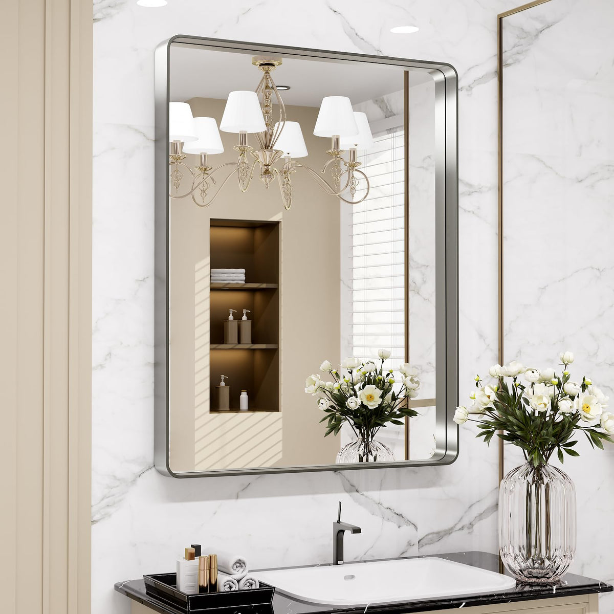 LOAAO 20X16 Inch Black Bathroom Mirror Metal Framed