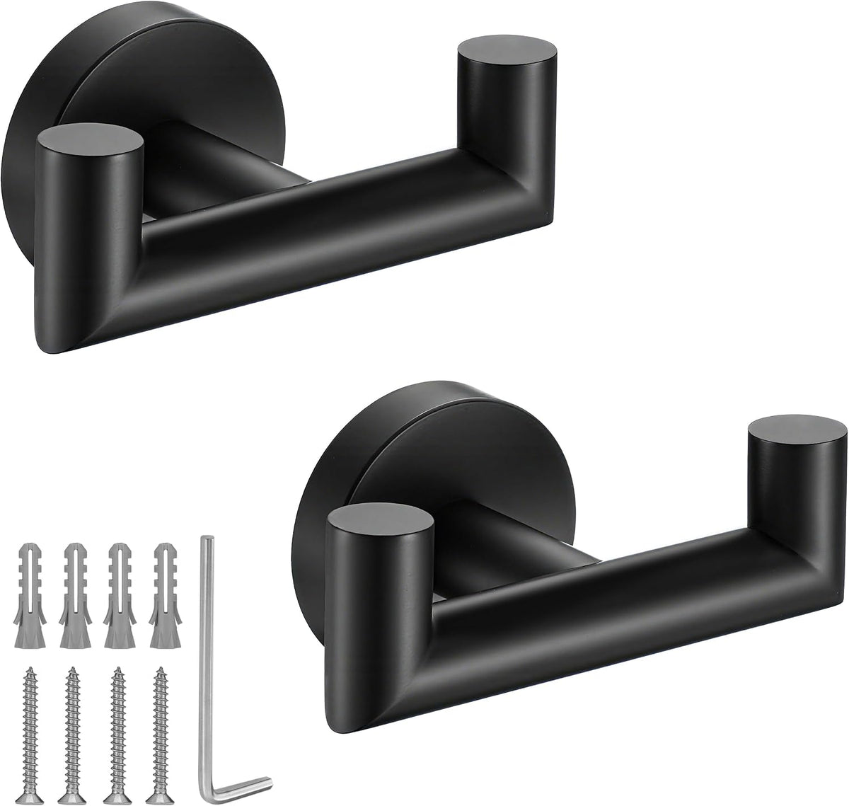 Towel Hooks for Bathrooms,Towel Hook for Kitchen Bathroom,SUS304 Stainless Steel Coat Hook,Heavy Duty Double Holder Robe Hooks for Hanging Towels,Coats,Sponges,Clothes,Wall Mount,Matte Black,2 Pack