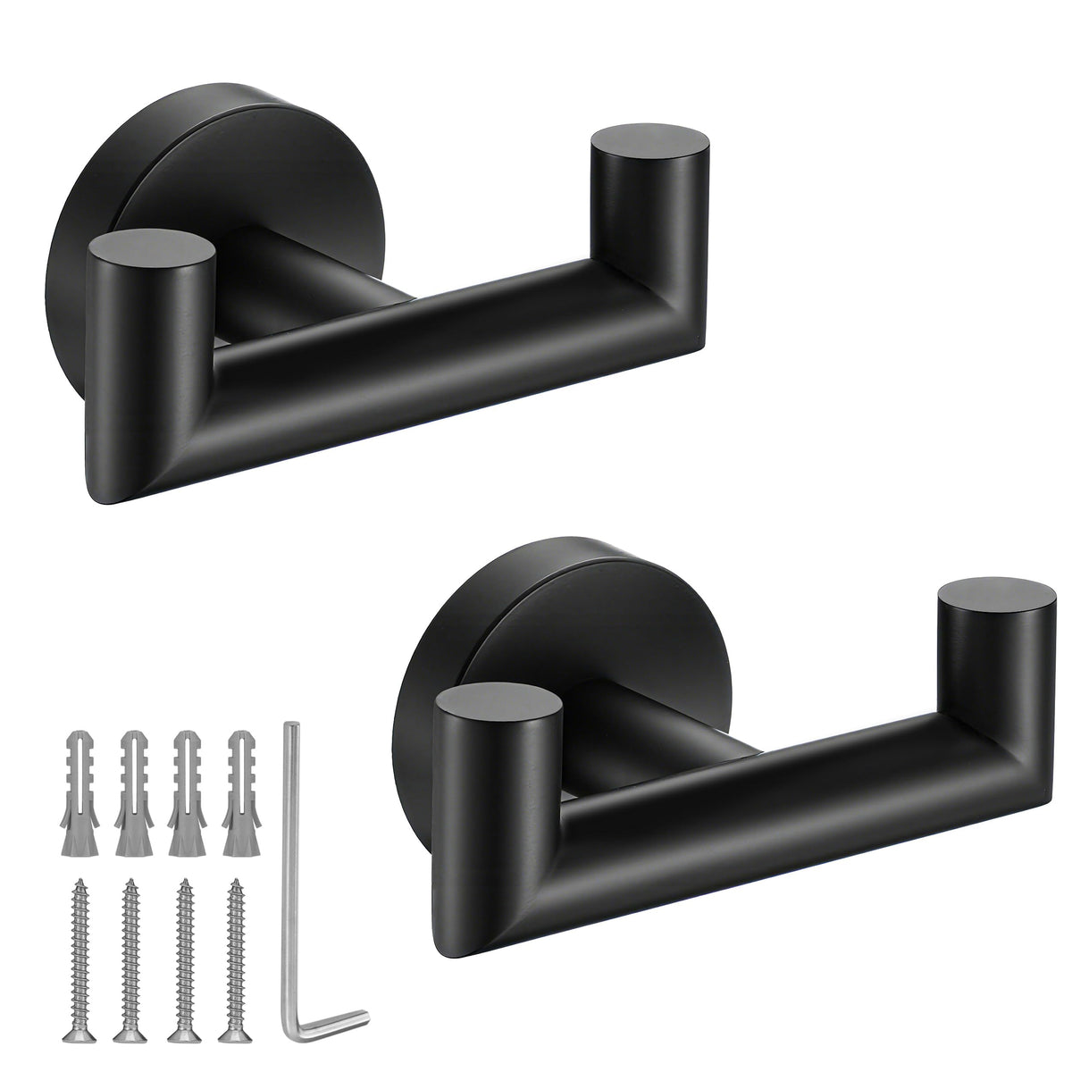 Towel Hooks for Bathrooms,Towel Hook for Kitchen Bathroom,SUS304 Stainless Steel Coat Hook,Heavy Duty Double Holder Robe Hooks for Hanging Towels,Coats,Sponges,Clothes,Wall Mount,Matte Black,2 Pack