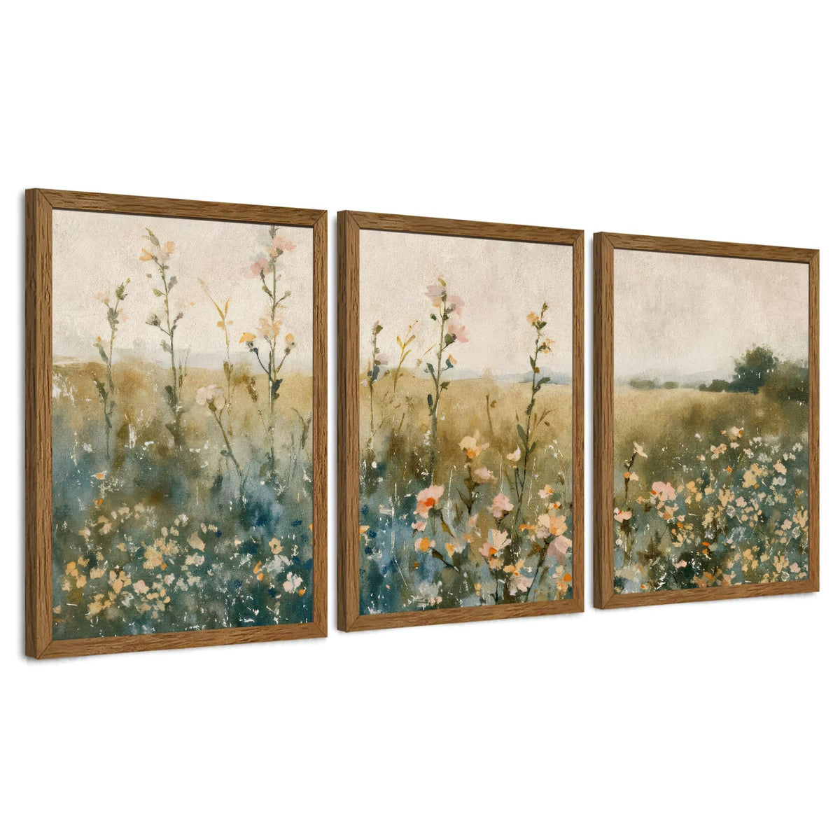 AVECCO 3 Piece Vintage Wildflower Botanical Framed Canvas Wall Art 12x16 in
