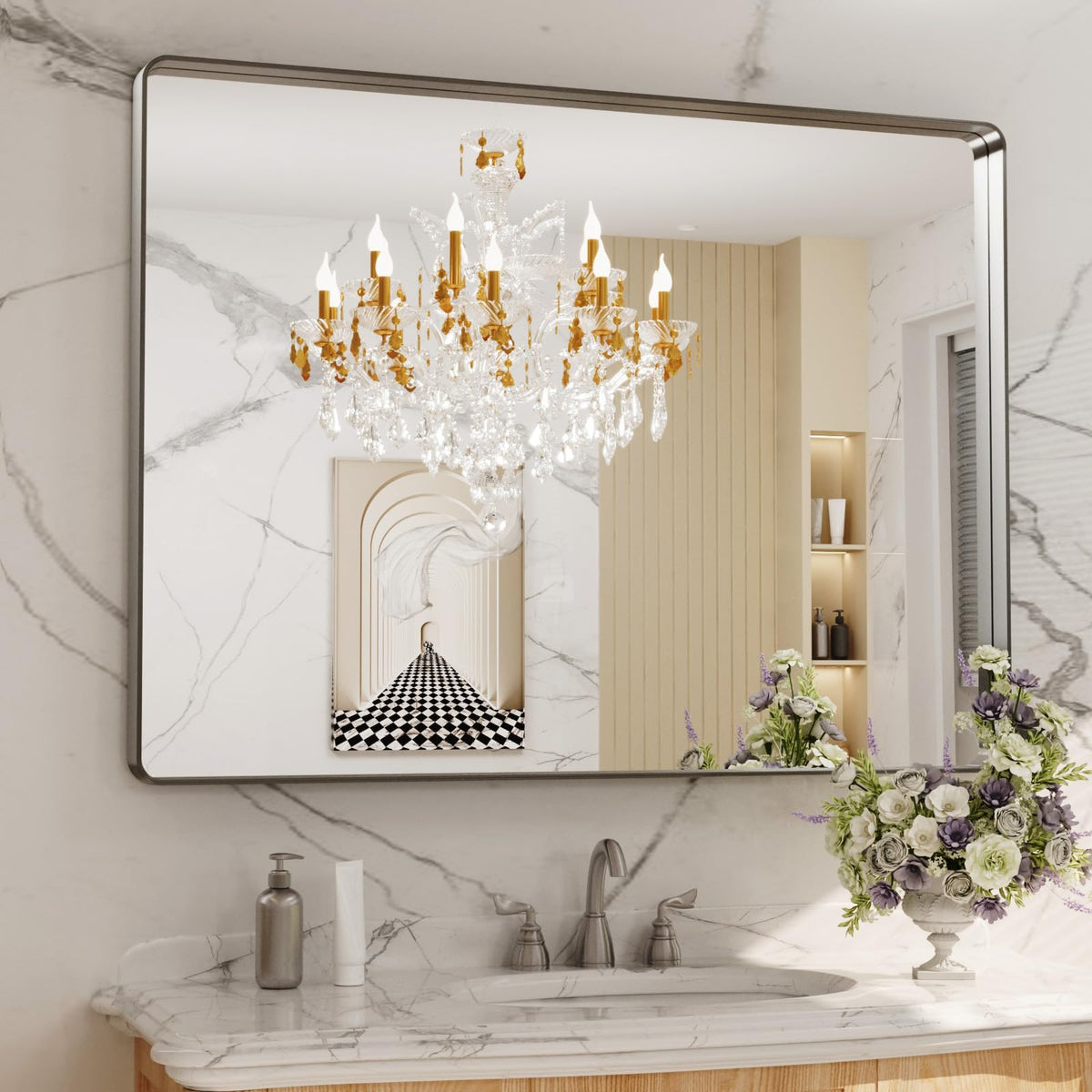 LOAAO 20X16 Inch Black Bathroom Mirror Metal Framed
