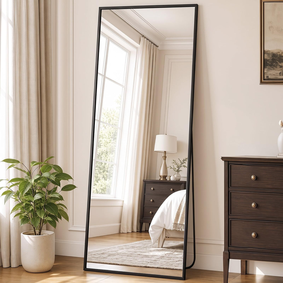 DUMOS 64"x21" Arched Full Length Floor Mirror, Full Body Mirror, Gold