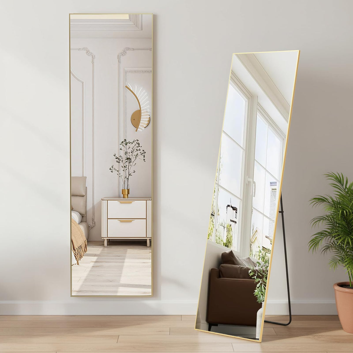DUMOS 47"x14" Full Length Door Mirror, Full Body Mirror, Black