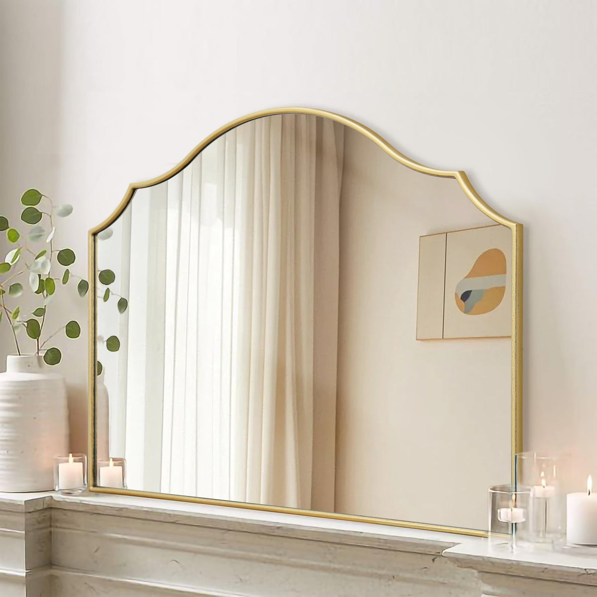 Besdomus Black Scalloped Wall Mirror: 40"x29" Large Wooden Bathroom Mirror