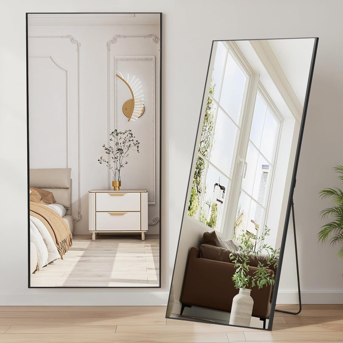 DUMOS 47"x14" Full Length Door Mirror, Full Body Mirror, Black
