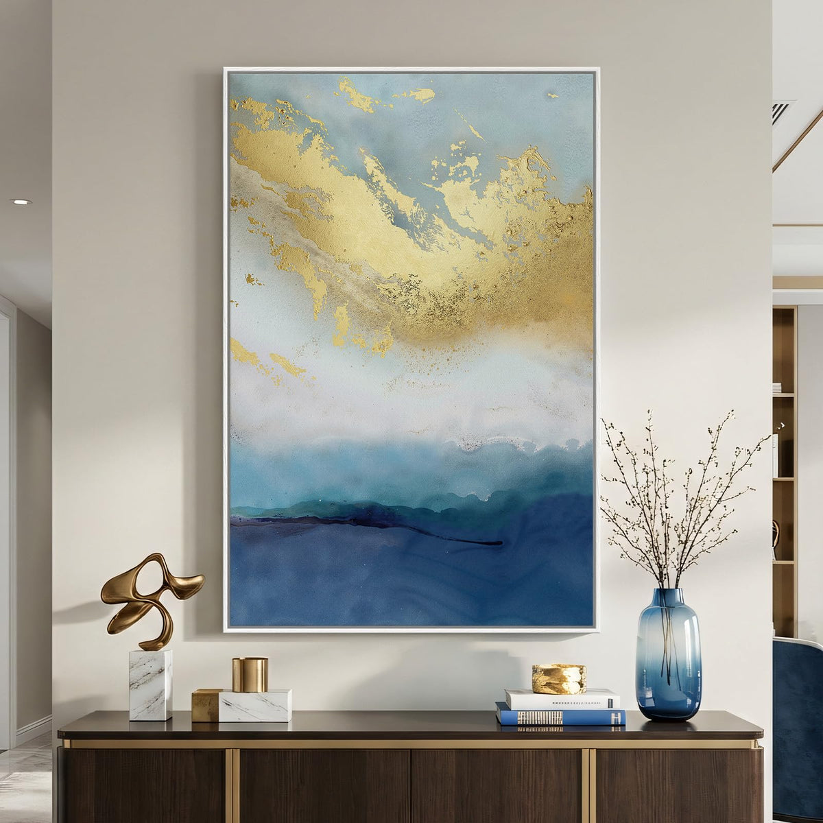 Extra Large Framed Brown Abstract Wall Art for Living Room, Vertical 40x60