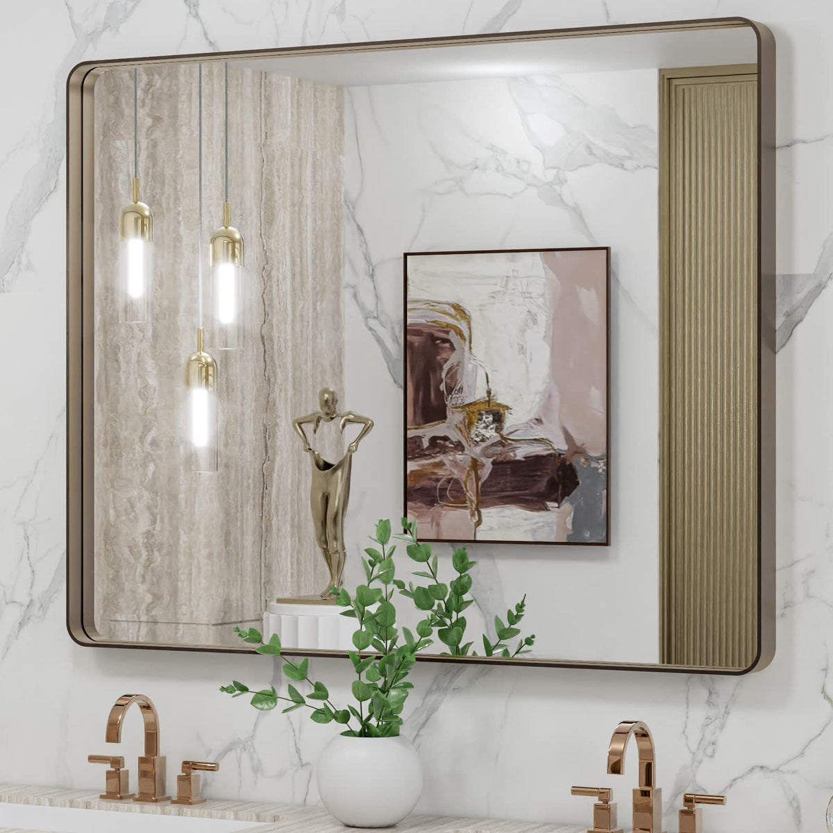 LOAAO 20X16 Inch Black Bathroom Mirror Metal Framed