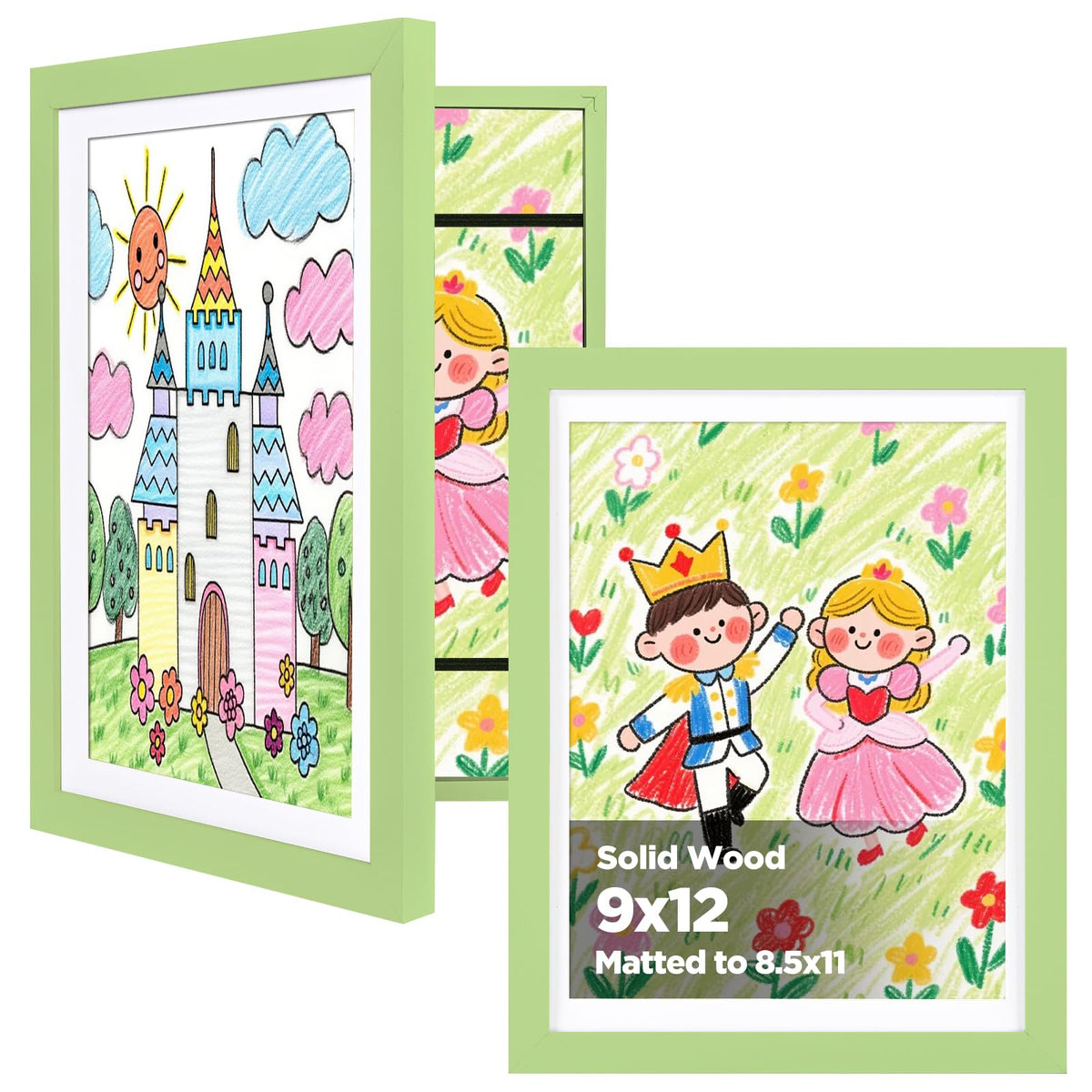 KINLINK 9x12 Kids Art Frame, Natural Artwork Frames 2 Pack