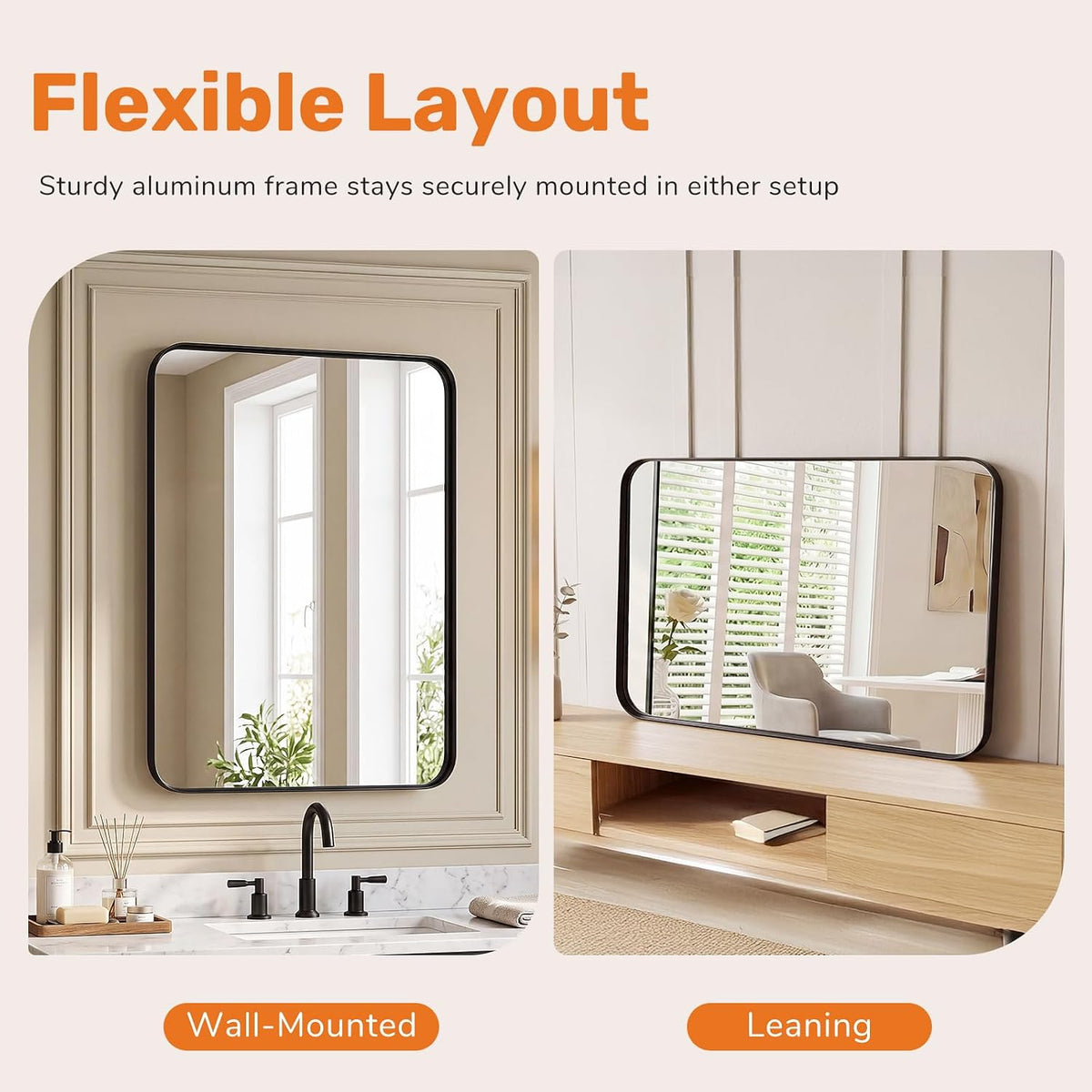 Sweetcrispy Bathroom Wall Mirror, 36x24 Inch Mirror for Over Sink, Black