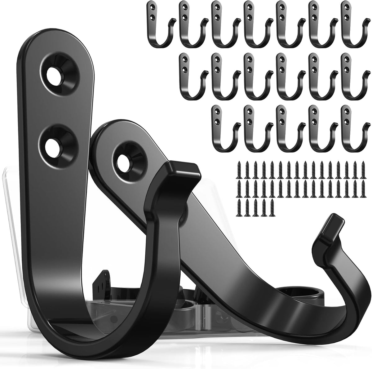 BREYDROK 20-Pack Coat Hooks for Hanging, Heavy Duty Black Metal Wall Hooks