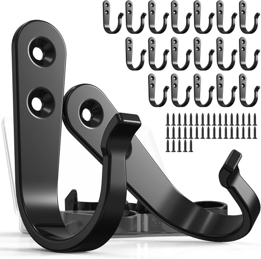 BREYDROK 20-Pack Coat Hooks for Hanging, Heavy Duty Black Metal Wall Hooks