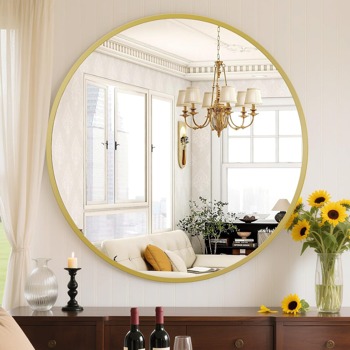 Sweetcrispy Round Bathroom Wall Mirror, Vanity Mirror, 20 Inch