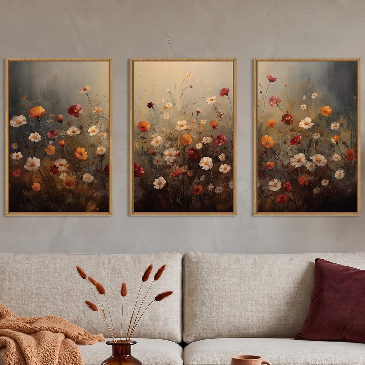 KAIRNE Neutral Abstrcat Landscape Framed Canvas Wall Art Set-40"x20"x1