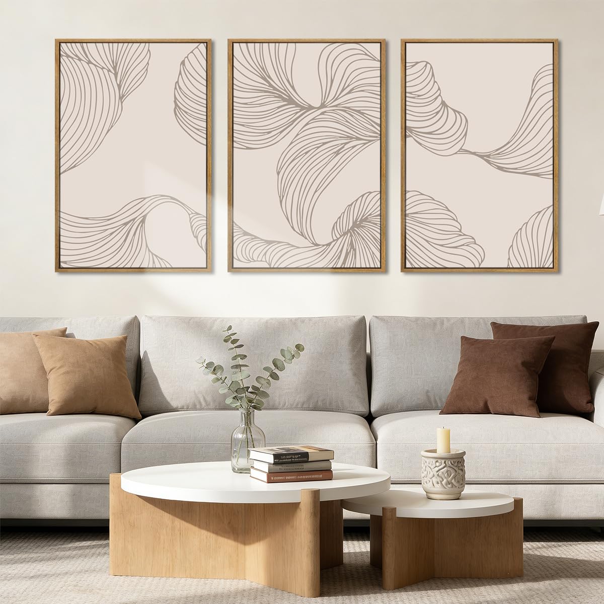 BINCUE Neutral Abstract Wall Art Beige Large Wall Decor Boho Mid Century Modern Artwork Art Print for Living Room Bedroom Office 24"x36" Set of 3 Gift