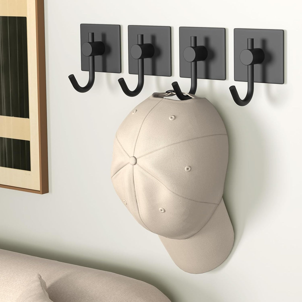 VAEHOLD 6 Pack Adhesive Wall Hooks, Heavy Duty Sticky Holder Aluminum Towel Hooks for Hanging Coat, Hat, Key, Clothes, Closet Hook Wall Mount for Kitchen, Bathroom, Office (Black)