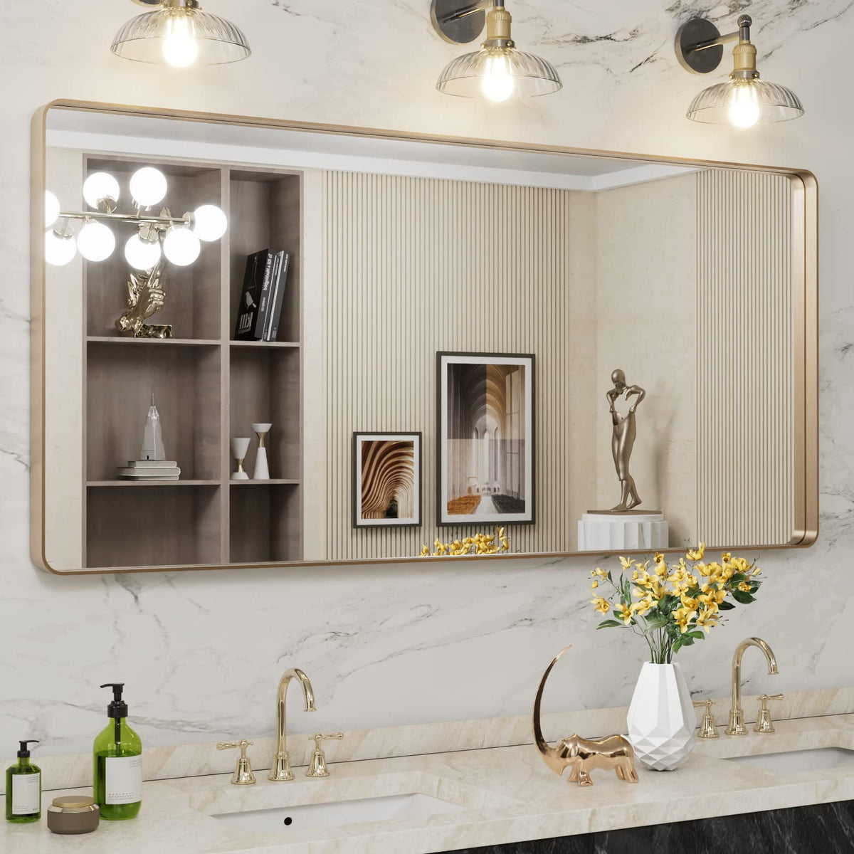LOAAO 20X16 Inch Black Bathroom Mirror Metal Framed