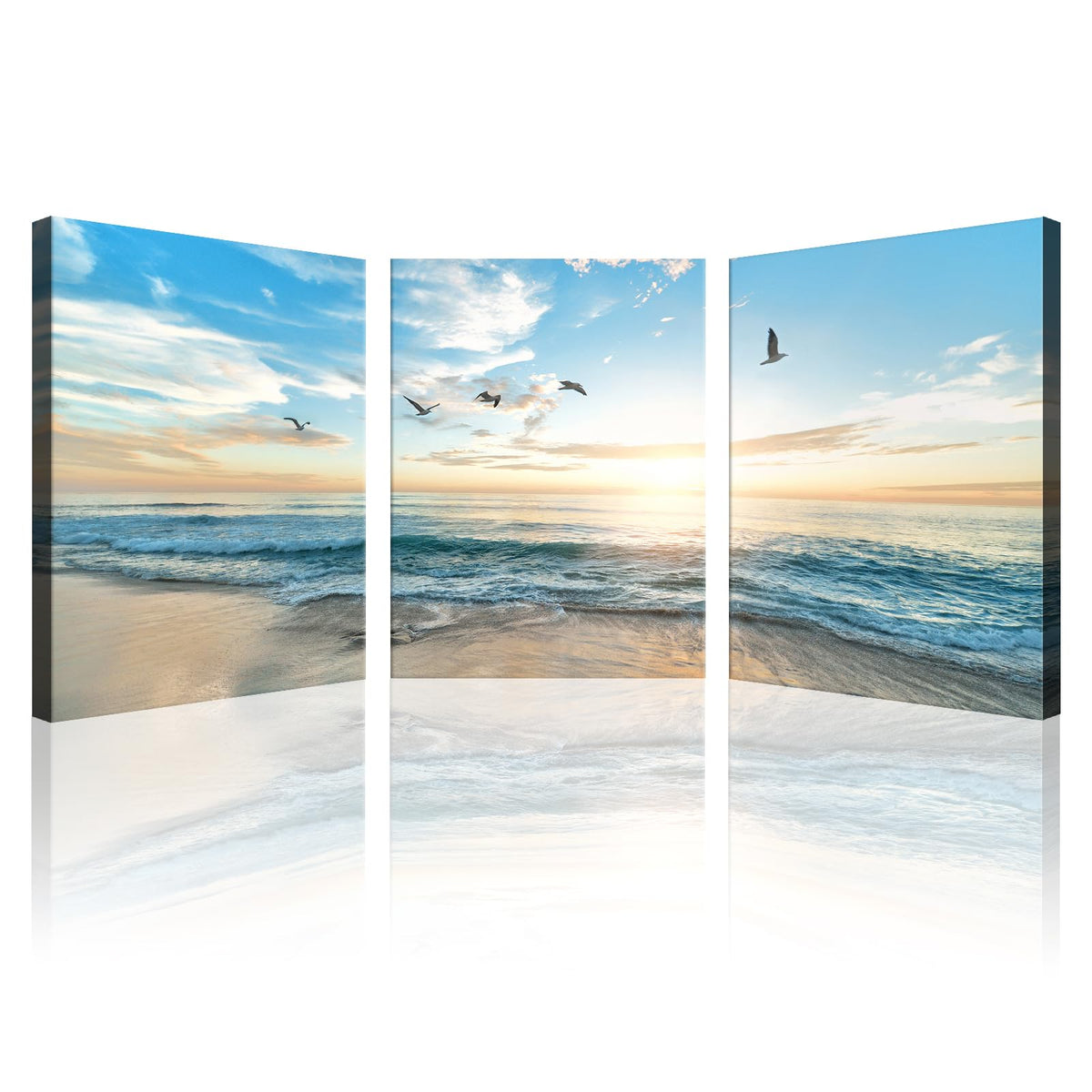 Goldfoilart Ocean Beach Sunset Canvas Wall Art for Bedroom Seascape Paintings Coastal Picture Framed Artwork for Bathroom Living Room Office Wall Decor 20" x 40"